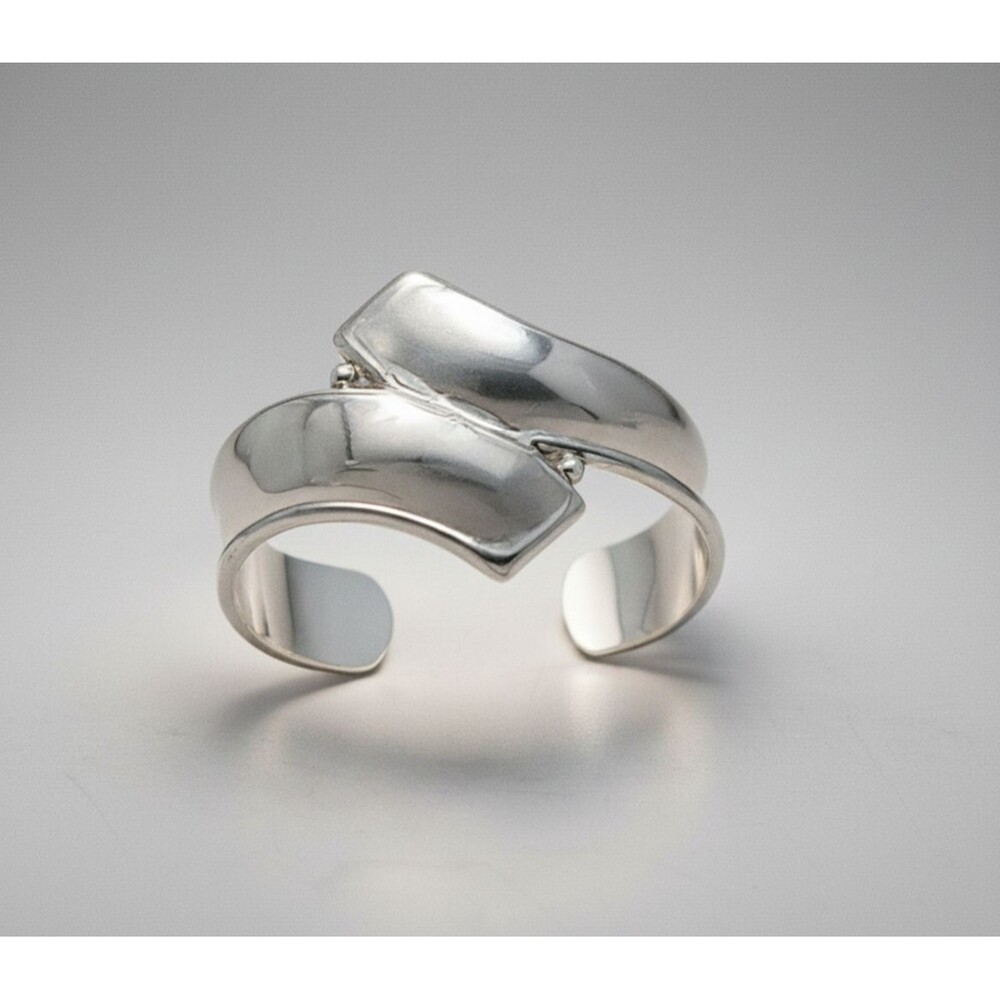Taxco Signed Sterling .925 - Open Cuff Bypass Bracelet, 47g Size:7.5 - Adjusts